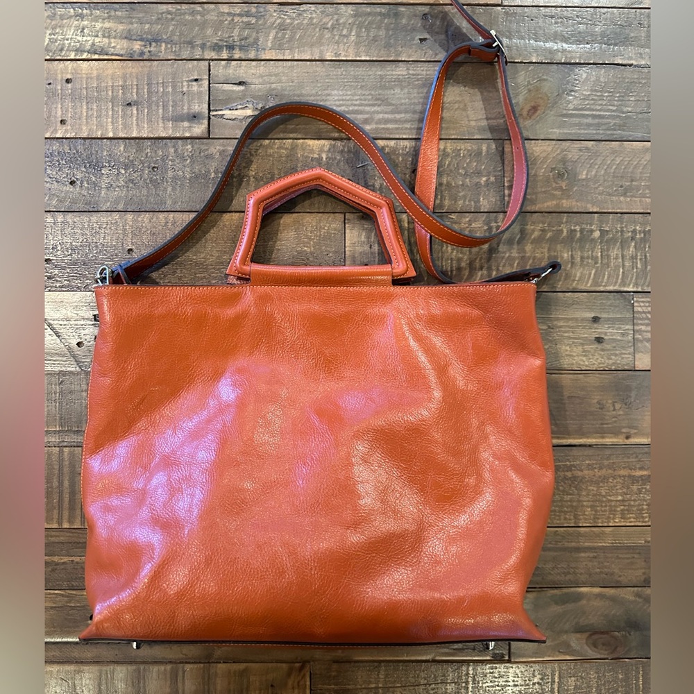 Anna Paola Made in Italy Large Orange Leather Tote Like New Condition - Picture 2 of 7